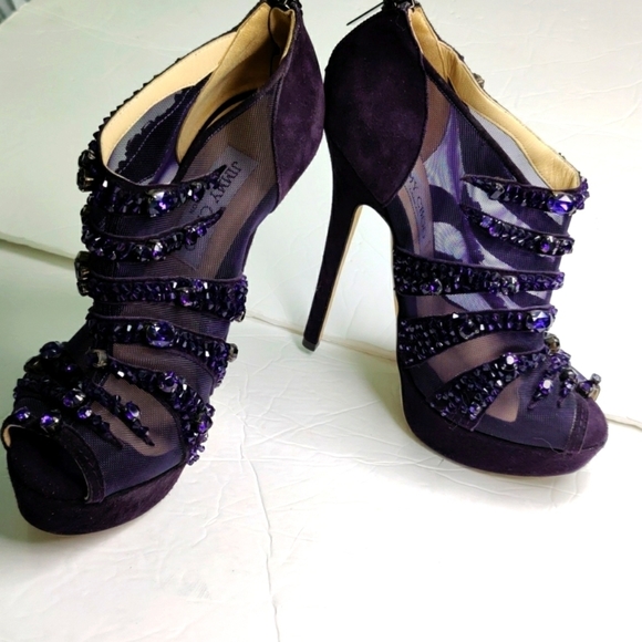 Jimmy Choo Crystal Purple Suede mesh heels - Picture 9 of 16